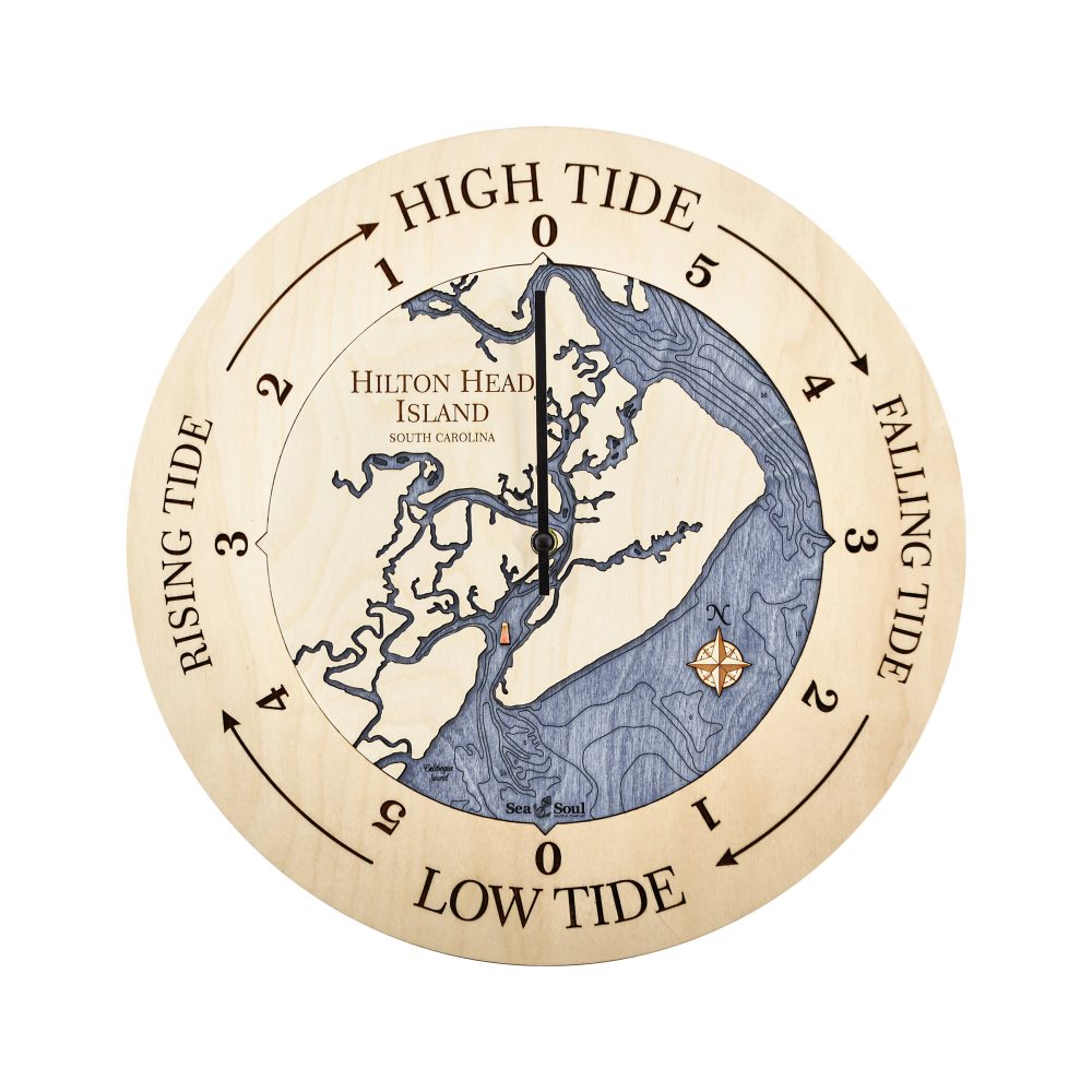 Hilton Head Island Tide Clock Birch Accent with Deep Blue Water