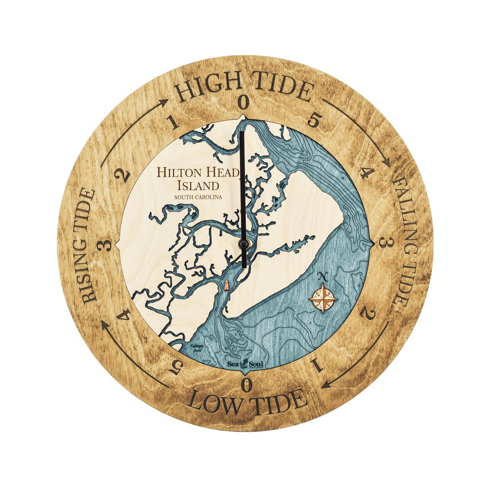 Hilton Head Island Tide Clock Honey Accent with Blue Green Water