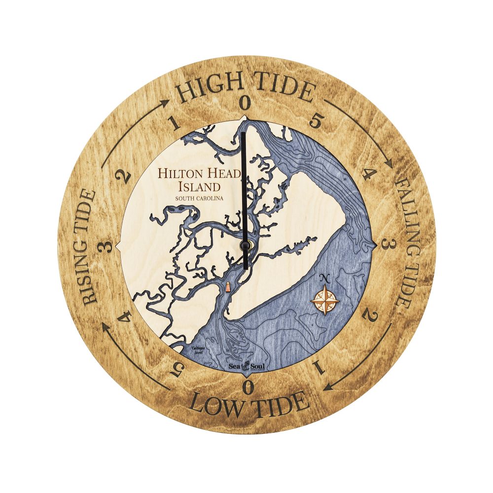 Hilton Head Island Tide Clock Honey Accent with Deep Blue Water