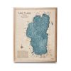 Lake Tahoe Nautical Map Wall Art Oak Accent with Blue Green Water