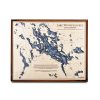 Lake Winnipesaukee Nautical Map Wall Art Walnut Accent with Deep Blue Water