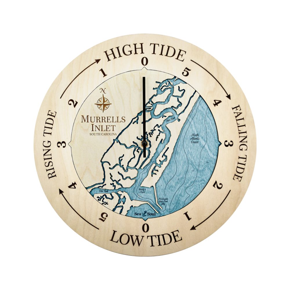 Murrels Inlet Tide Clock Birch Accent with Blue Green Water