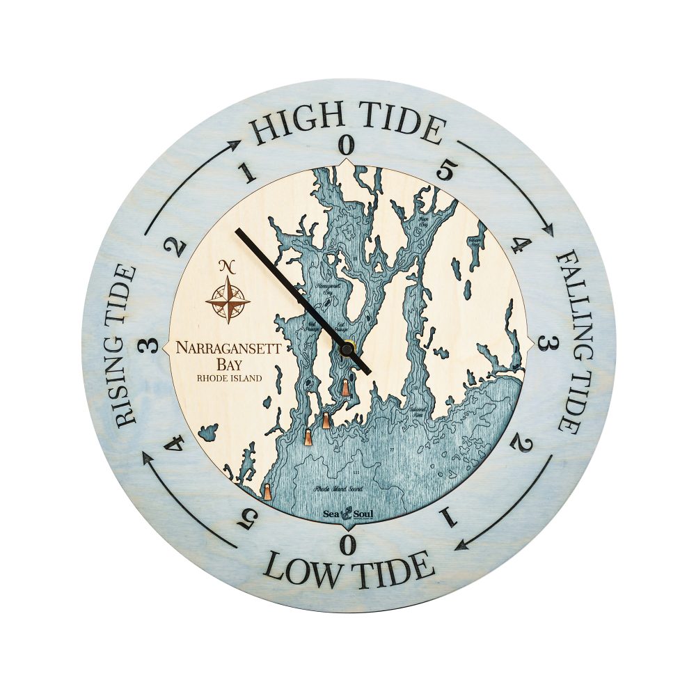 Narragansett Bay Tide Clock Bleach Blue Accent with Blue Green Water