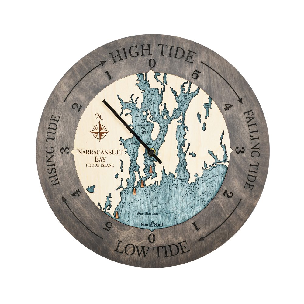 Narragansett Bay Tide Clock Driftwood Accent with Blue Green Water
