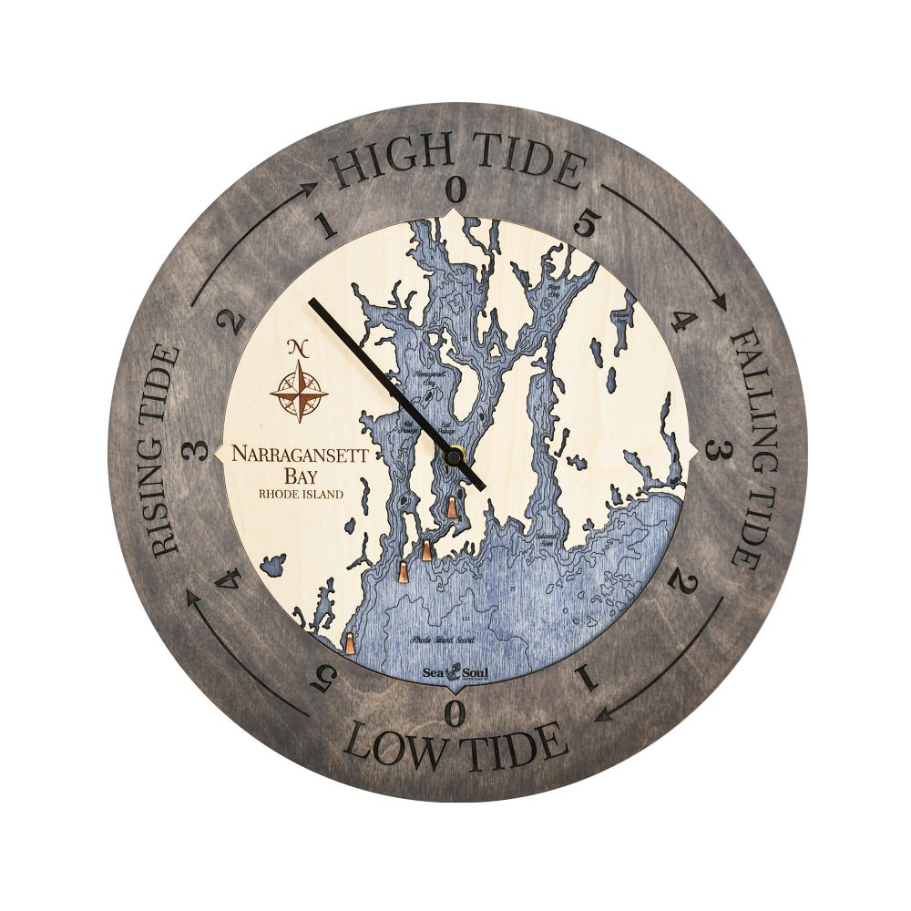 Narragansett Bay Tide Clock Driftwood Accent with Deep Blue Water