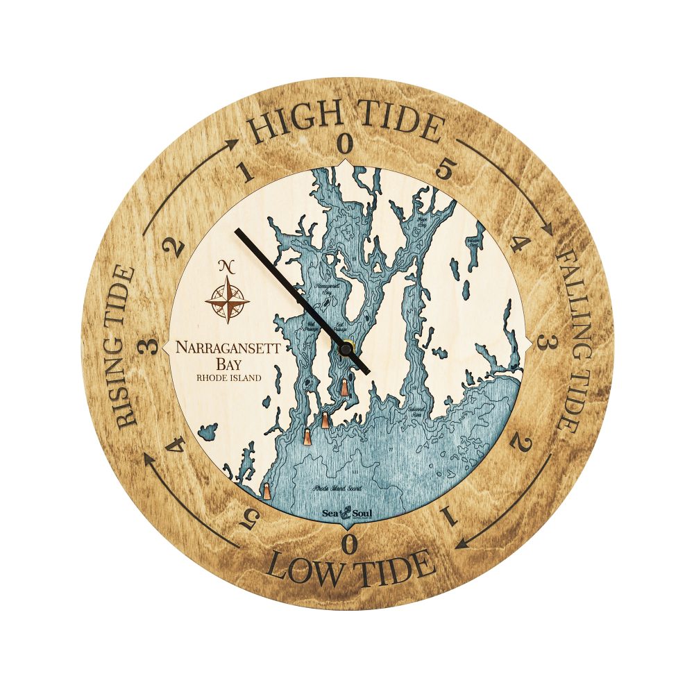 Narragansett Bay Tide Clock Honey Accent with Blue Green Water
