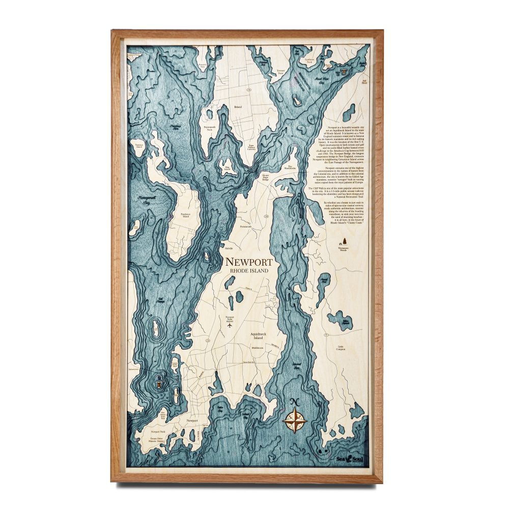 Newport Nautical Map Wall Art Cherry Accent with Blue Green Water