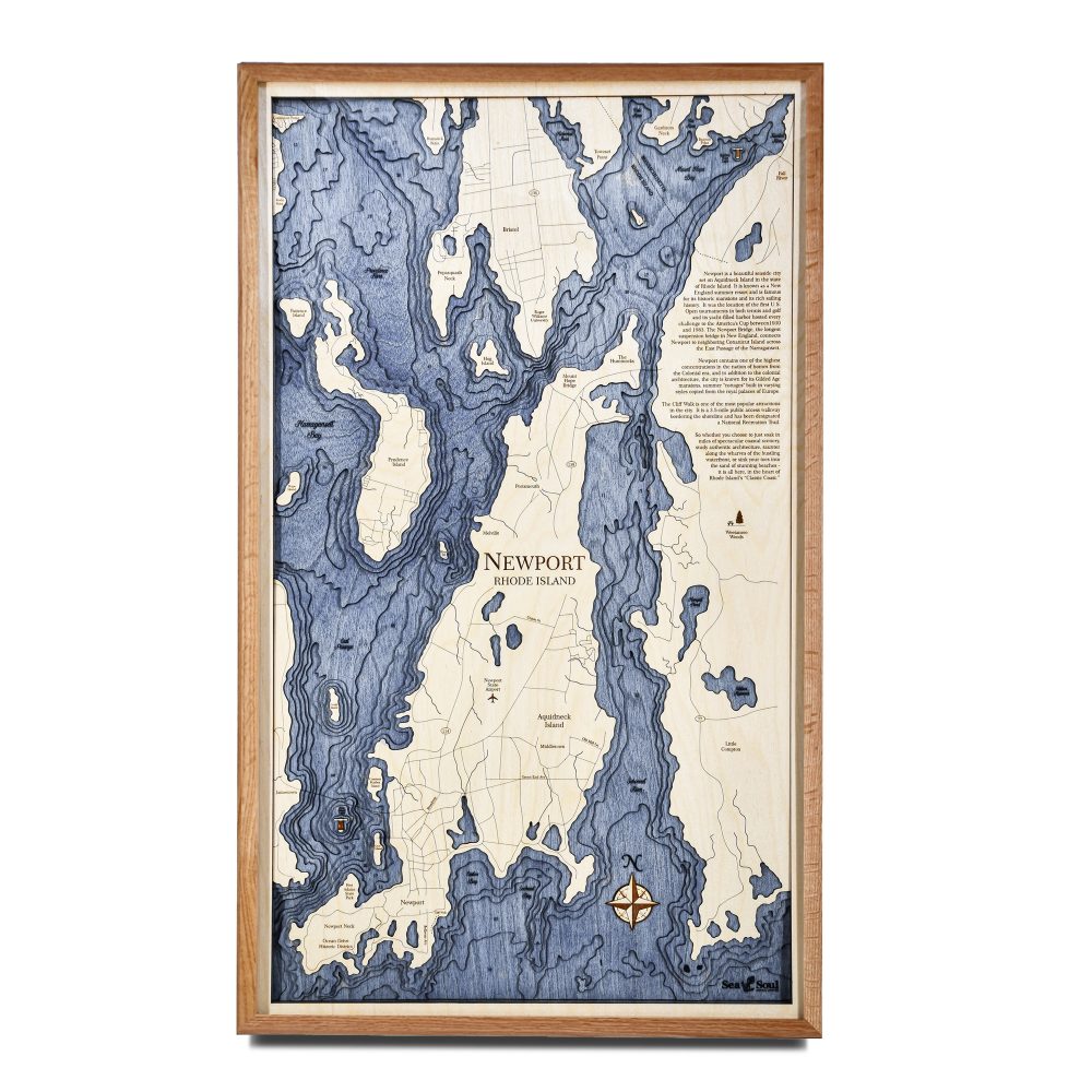 Newport Nautical Map Wall Art Cherry Accent with Deep Blue Water