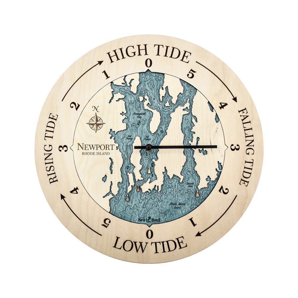 Newport Tide Clock Birch Accent with Blue Green Water