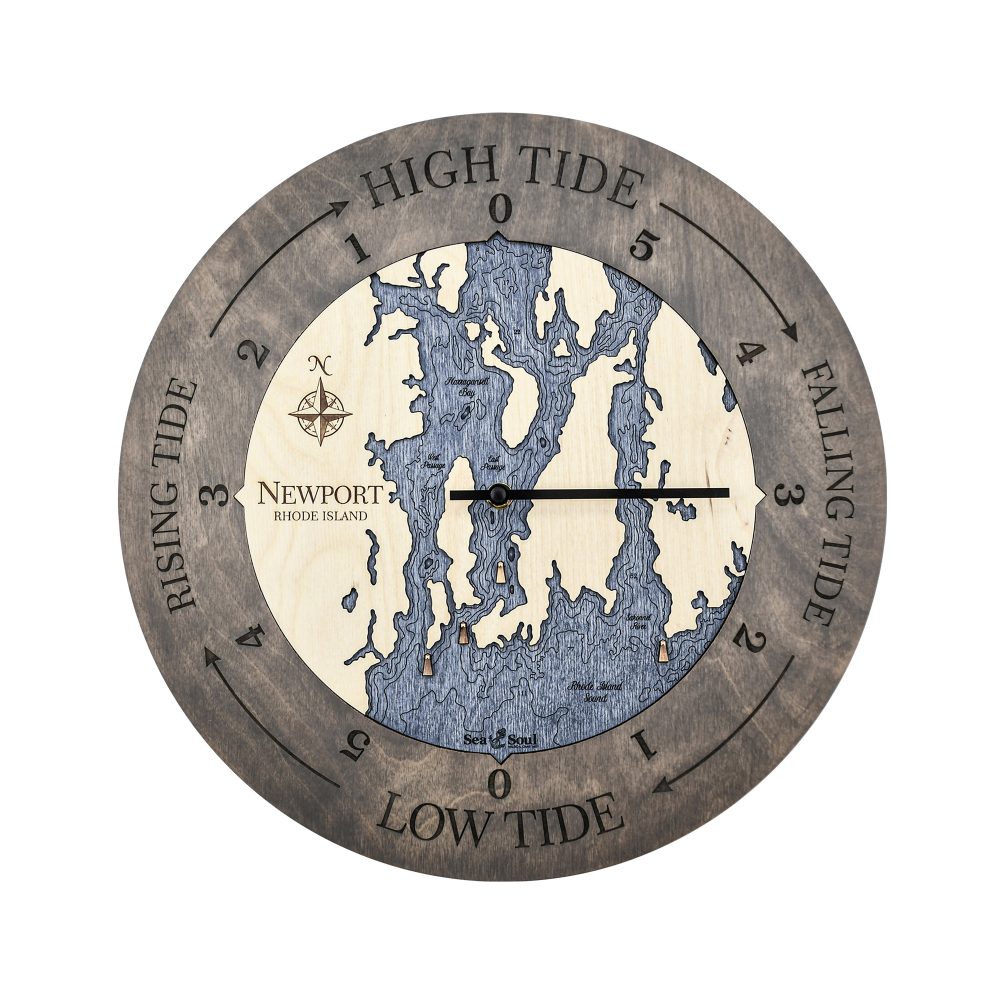 Newport Tide Clock Driftwood Accent with Deep Blue Water