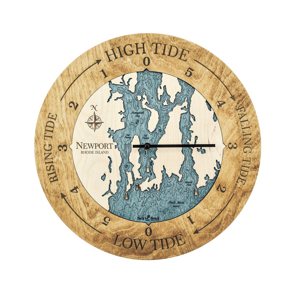 Newport Tide Clock Honey Accent with Blue Green Water