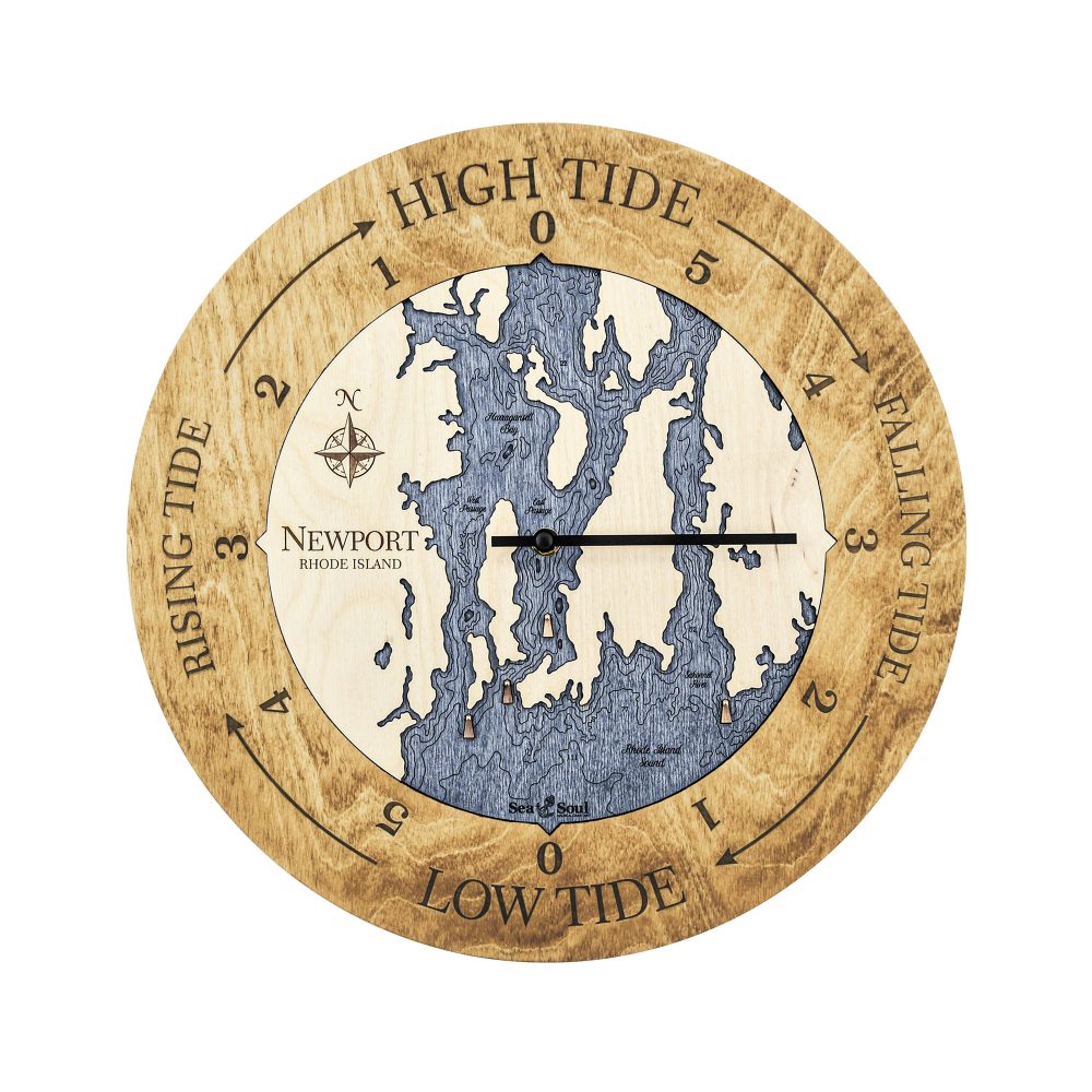 Newport Tide Clock Honey Accent with Deep Blue Water