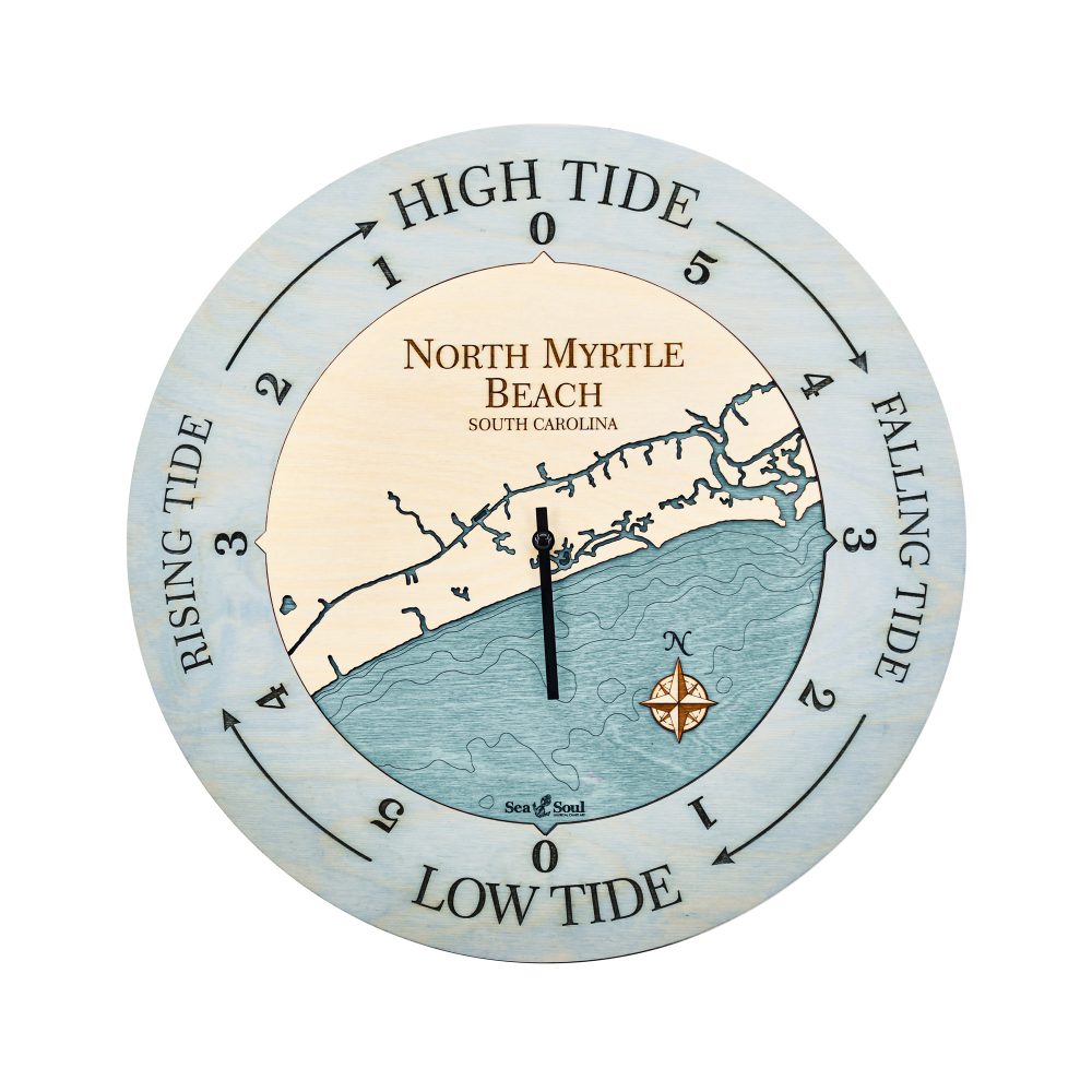 North Myrtle Beach Tide Clock Bleach Blue Accent with Blue Green Water