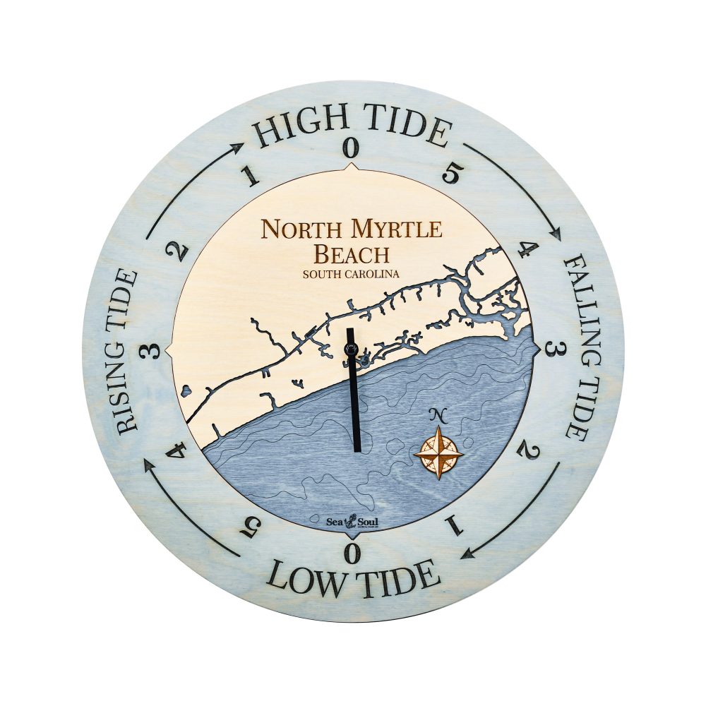 North Myrtle Beach Tide Clock Bleach Blue Accent with Deep Blue Water