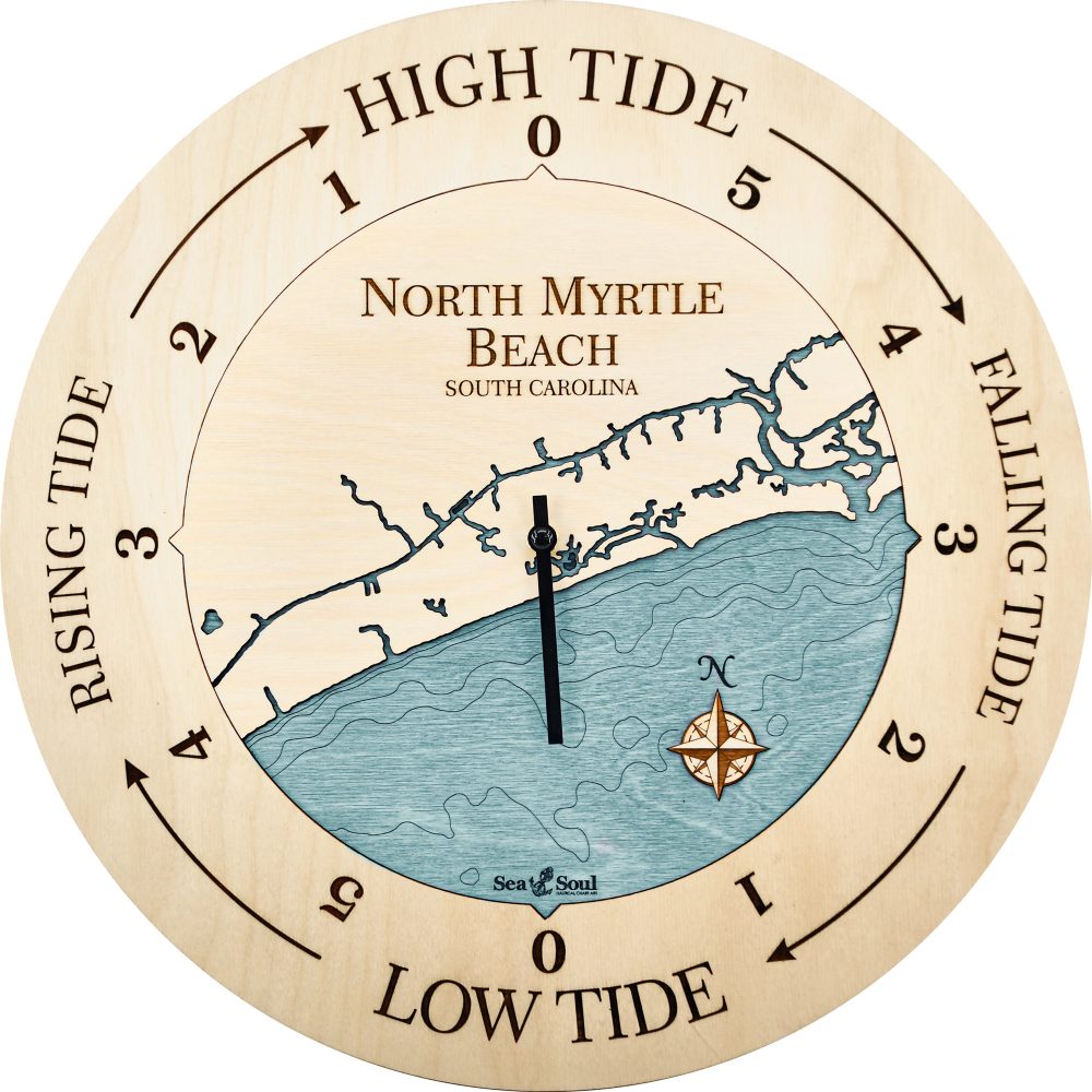 North Myrtle Beach Tide Clock Birch Accent with Blue Green Water Product Shot