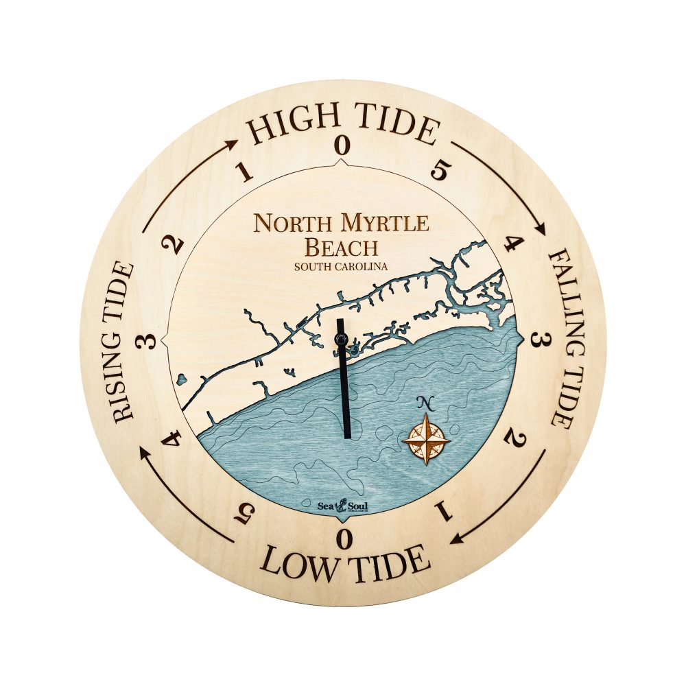 North Myrtle Beach Tide Clock Birch Accent with Blue Green Water