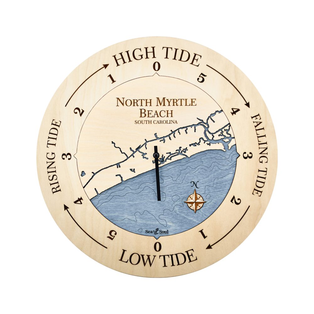 North Myrtle Beach Tide Clock Birch Accent with Deep Blue Water