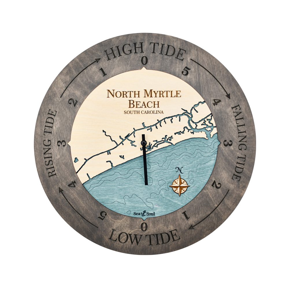North Myrtle Beach Tide Clock Driftwood Accent with Blue Green Water