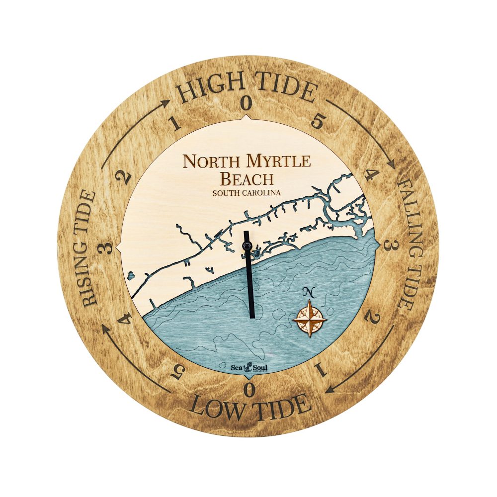 North Myrtle Beach Tide Clock Honey Accent with Blue Green Water