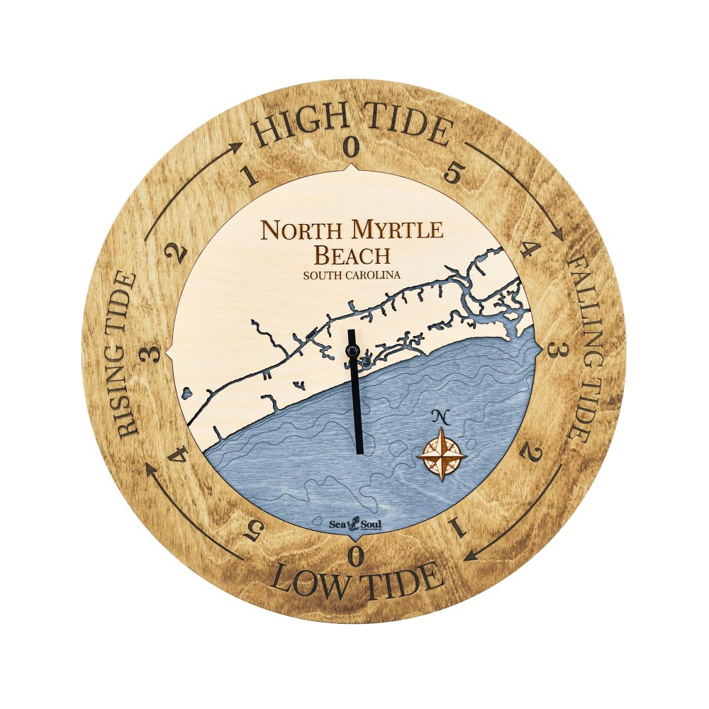North Myrtle Beach Tide Clock Honey Accent with Deep Blue Water
