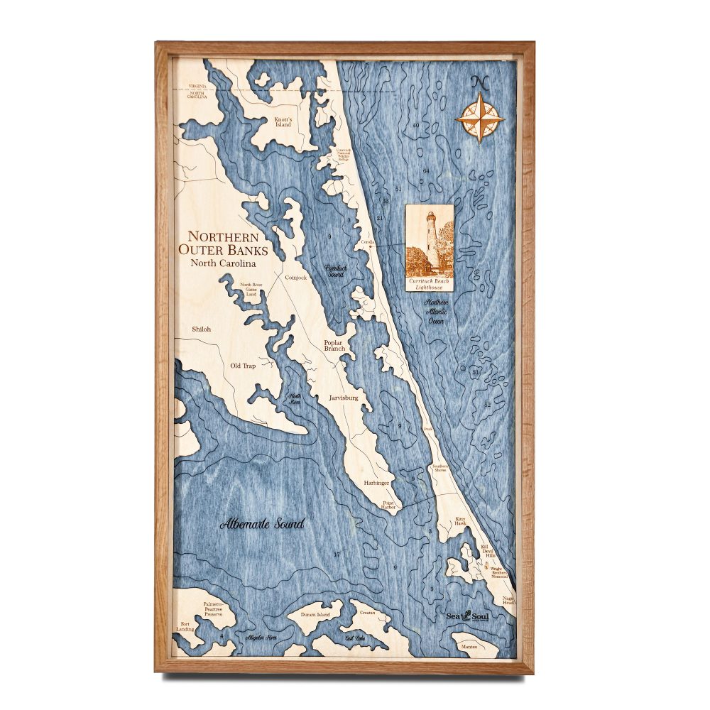 Northern Outer Banks Nautical Wall Art Cherry Accent with Deep Blue Water
