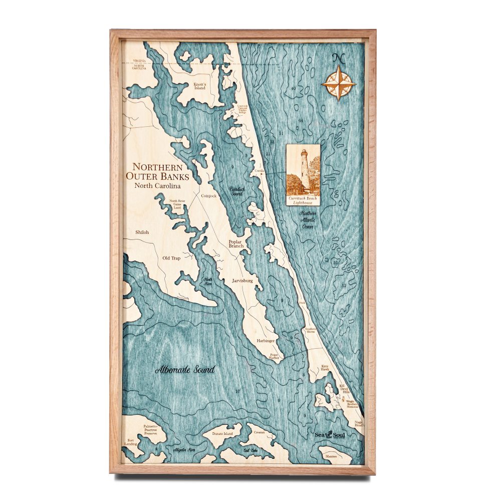 Northern Outer Banks Nautical Wall Art Oak Accent with Blue Green Water