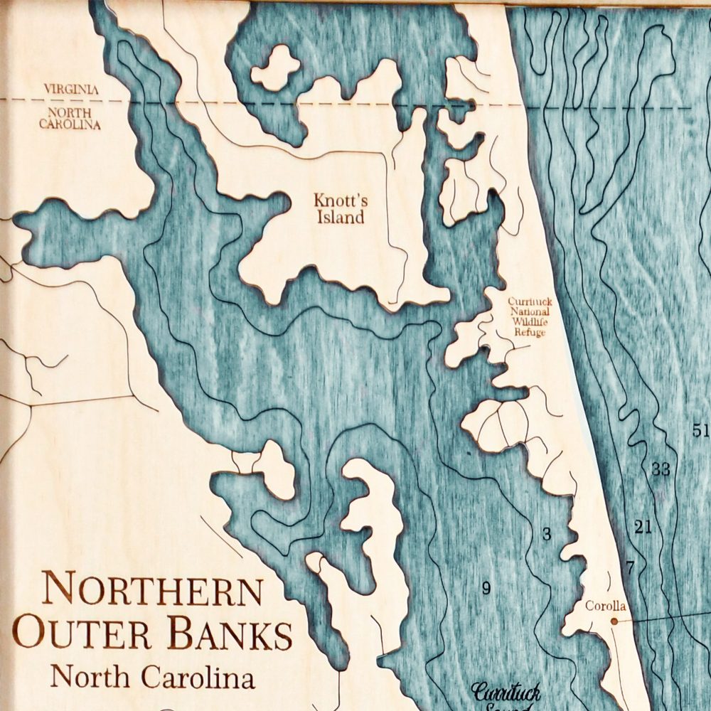 Northern Outer Banks Nautical Wall Art Oak Accent with Blue Green Water Detail Shot 1