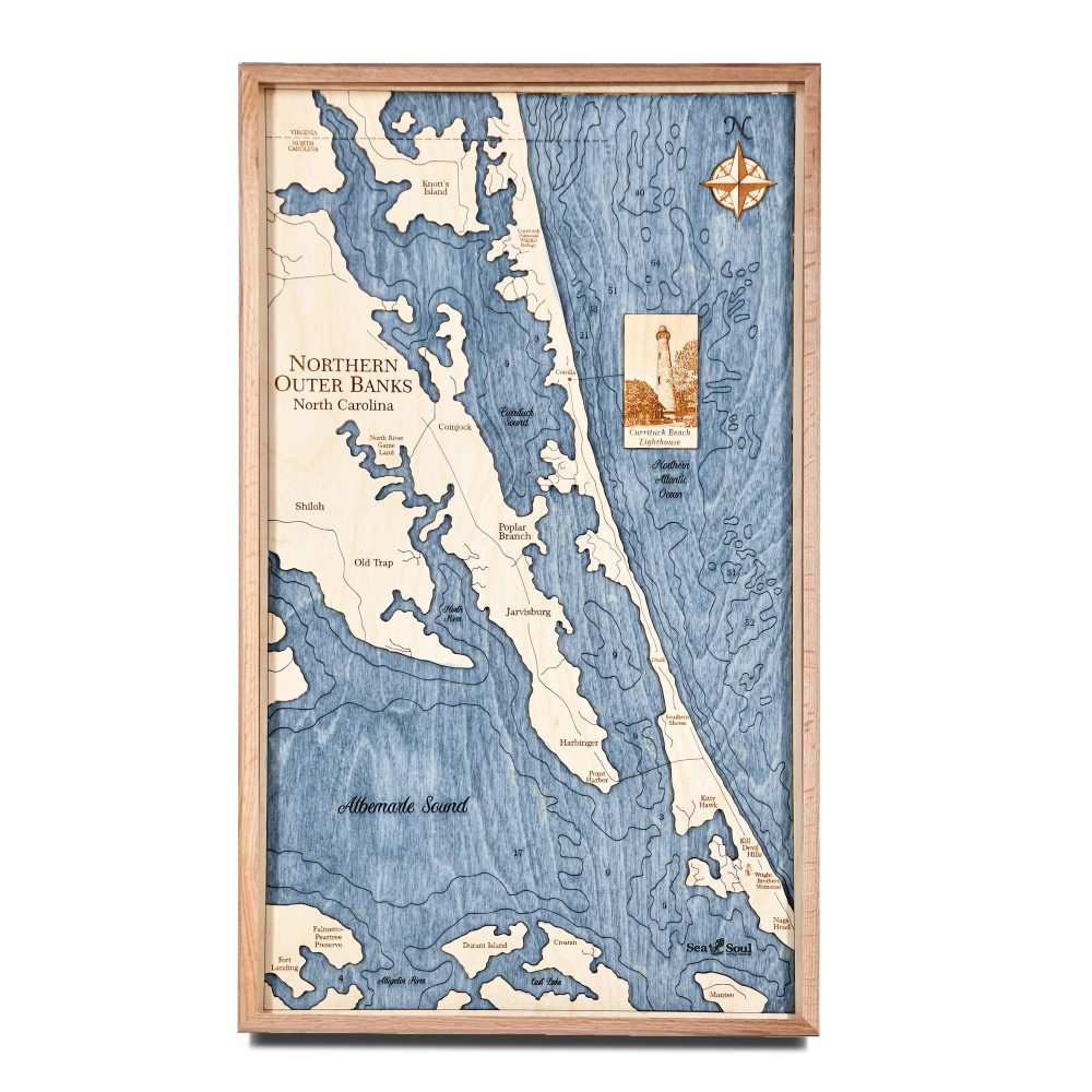 Northern Outer Banks Nautical Wall Art Oak Accent with Deep Blue Water