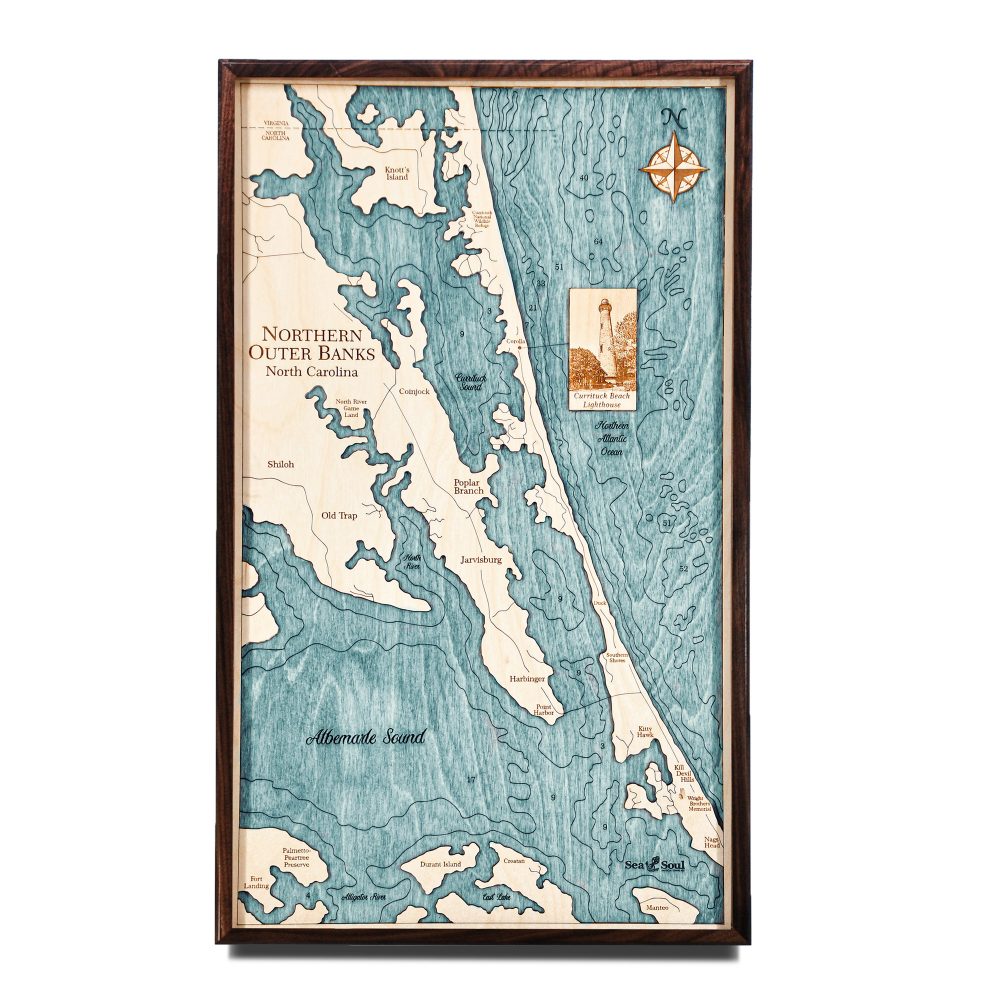 Northern Outer Banks Nautical Wall Art Walnut Accent with Blue Green Water
