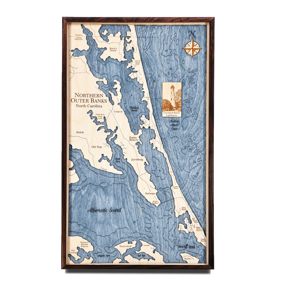 Northern Outer Banks Nautical Wall Art Walnut Accent with Deep Blue Water