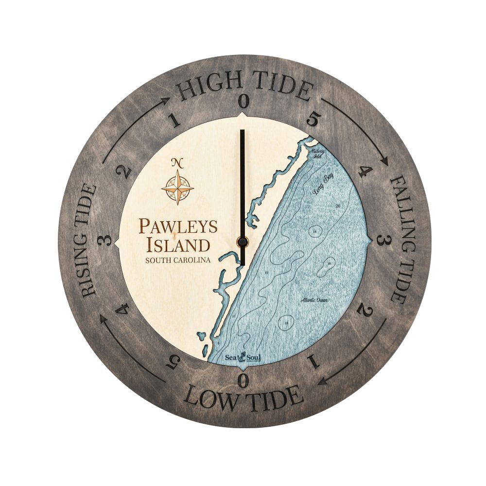 Pawleys Island Tide Clock Driftwood Accent with Blue Green Water
