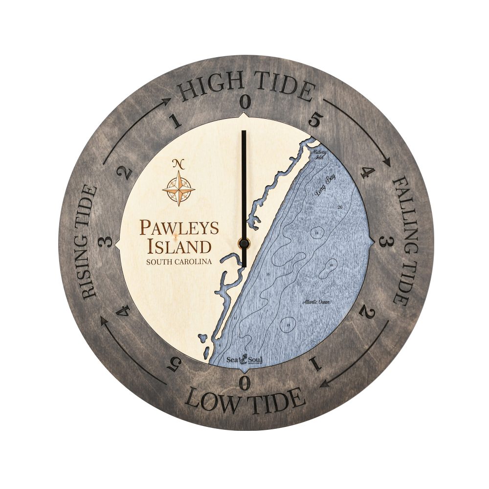 Pawleys Island Tide Clock Driftwood Accent with Deep Blue Water