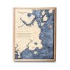 Portland Nautical Map Wall Art Oak Accent with Deep Blue Water