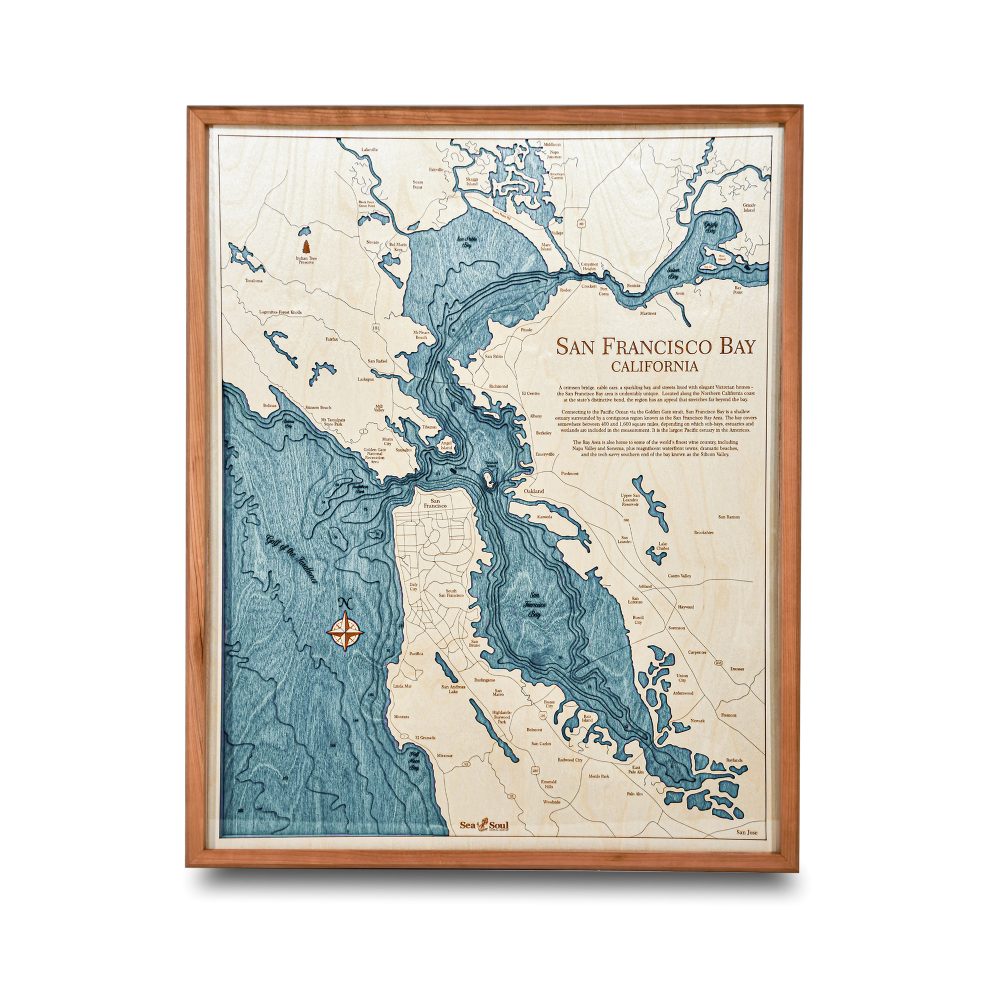 San Francisco Nautical Map Wall Art Cherry Accent with Blue Green Water