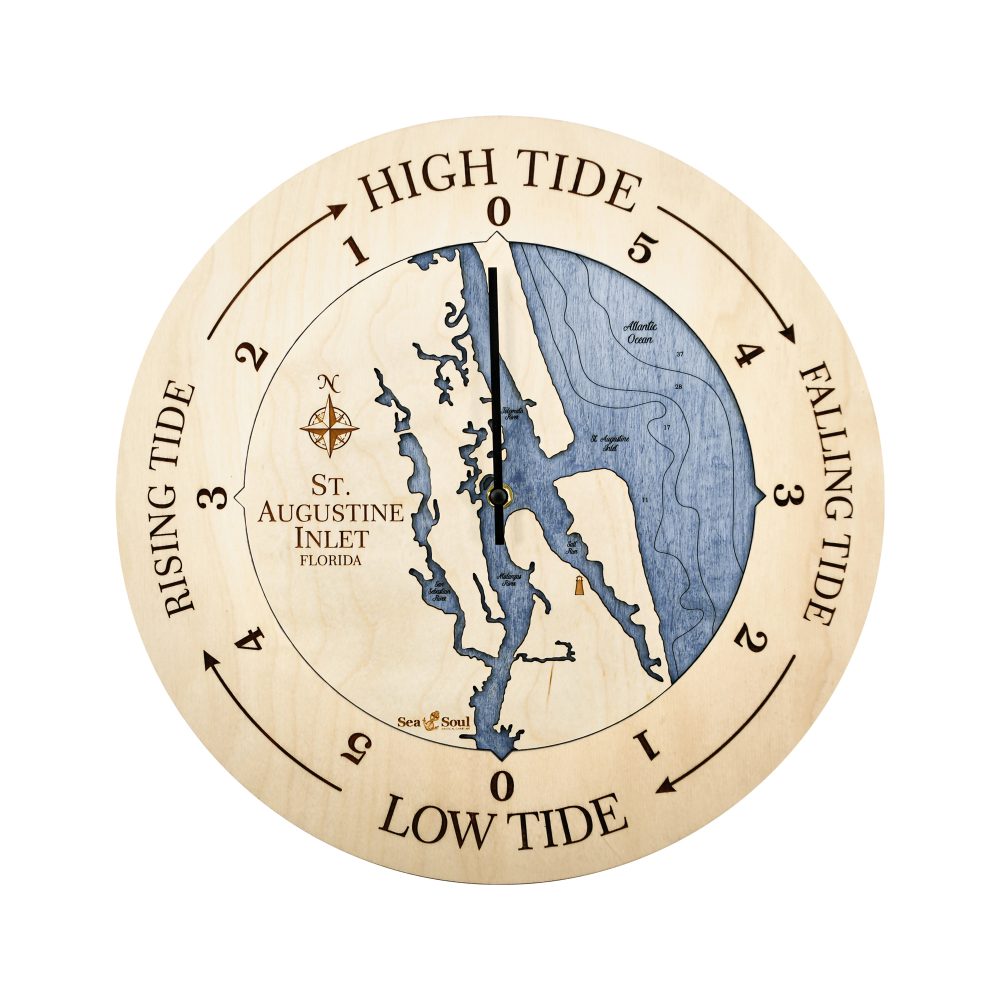 St. Augustine Tide Clock Birch Accent with Deep Blue Water