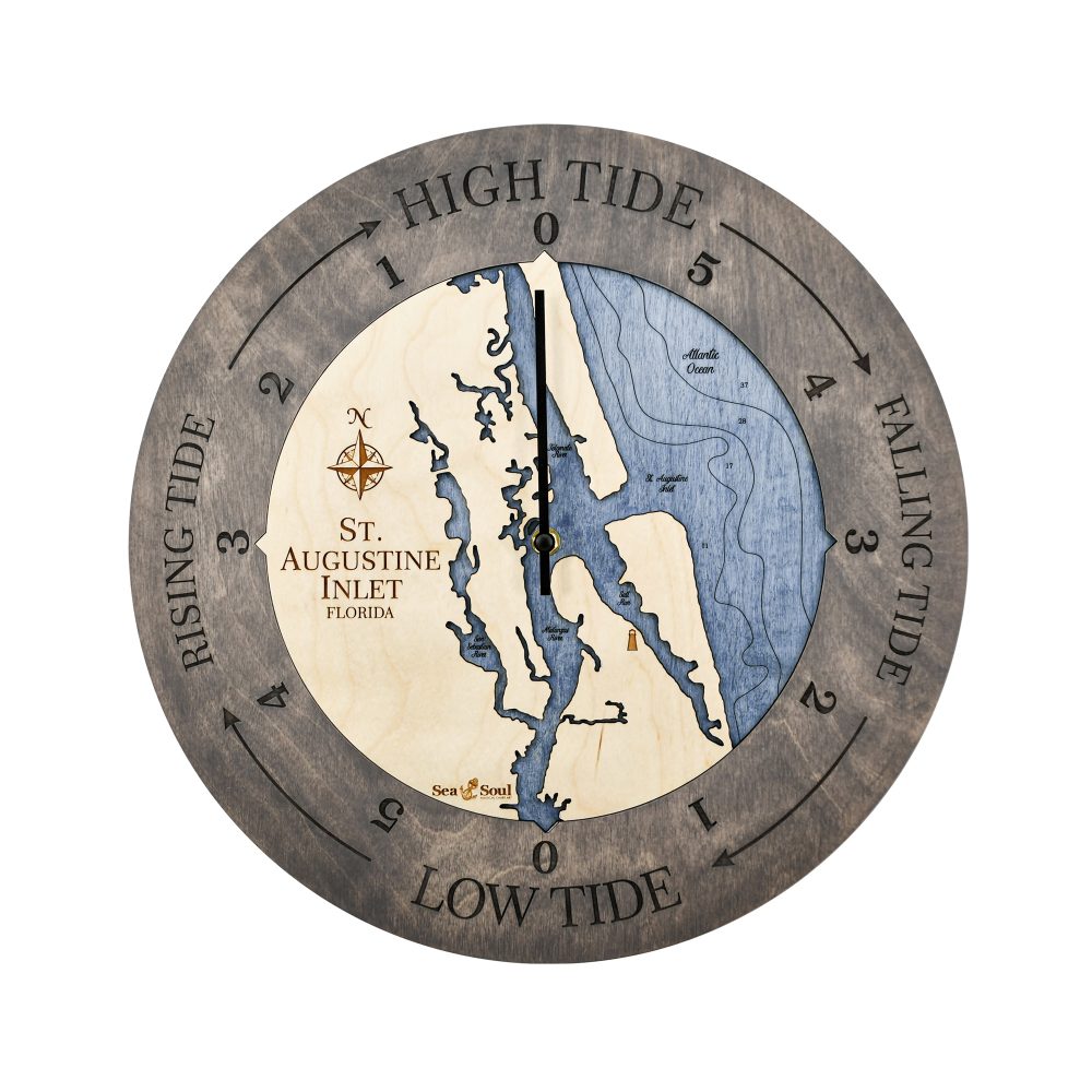 St. Augustine Tide Clock Driftwood Accent with Deep Blue Water