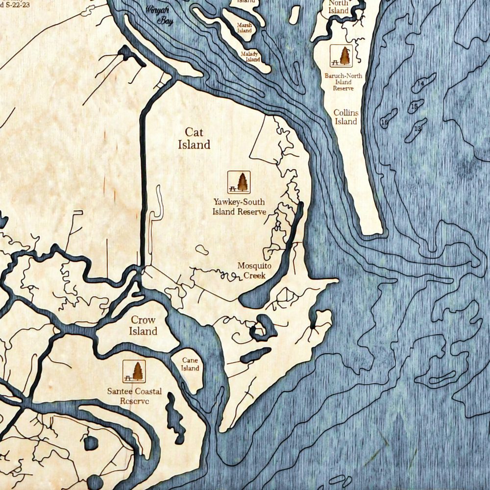 Waccamaw Neck Nautical Map Wall Art Oak Accent with Deep Blue Water Detail Shot 3