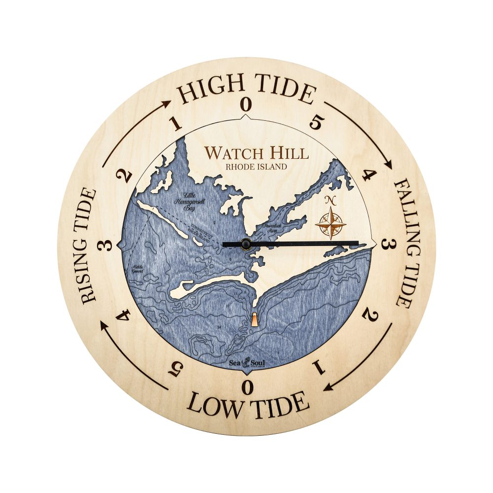 Watch Hill Tide Clock Birch Accent with Deep Blue Water