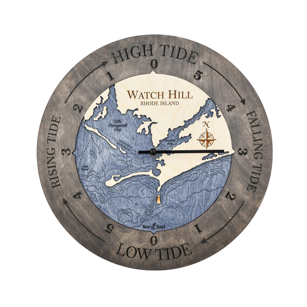 Watch Hill Tide Clock Driftwood Accent with Deep Blue Water