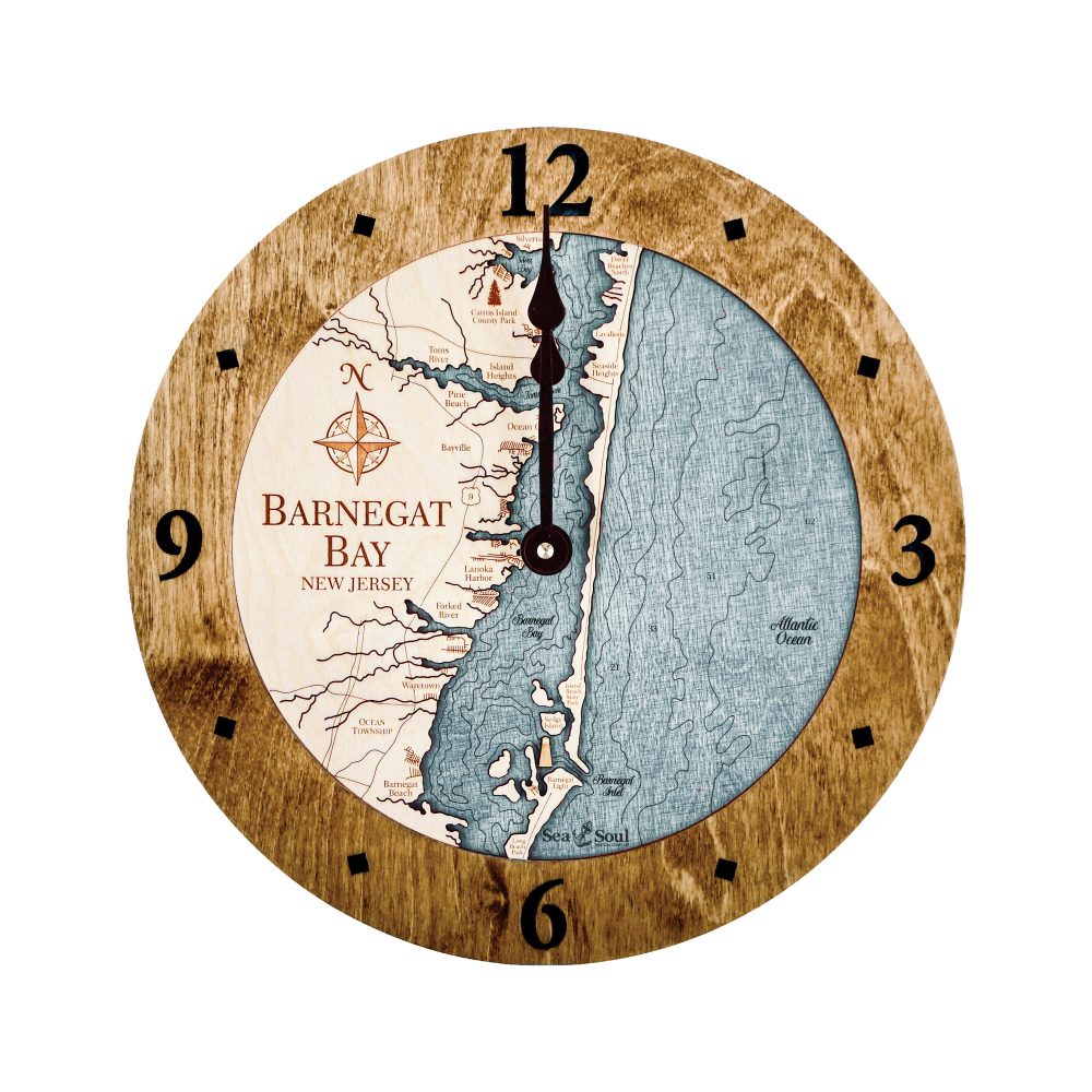 Barnegat Bay Nautical Map Wall Clock Americana Accent with Blue Green Water