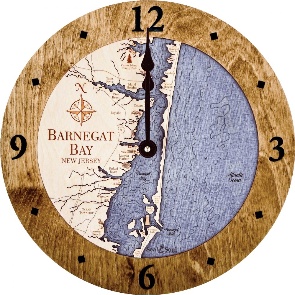 Barnegat Bay Nautical Map Wall Clock Americana Accent with Deep Blue Water Product Shot