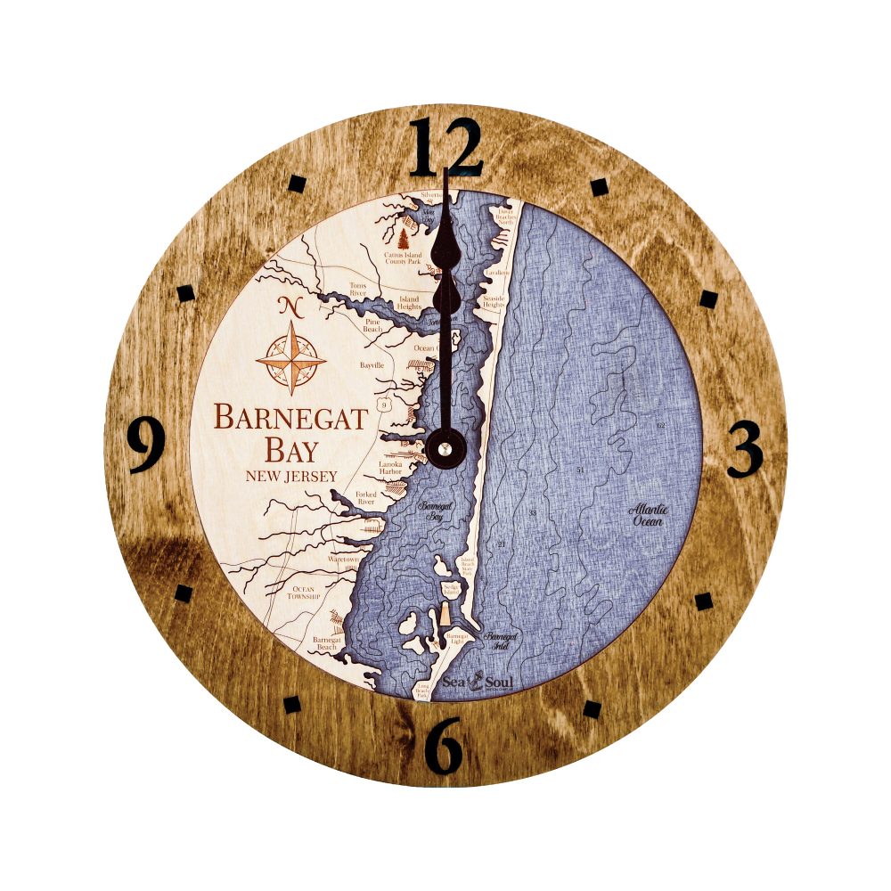 Barnegat Bay Nautical Map Wall Clock Americana Accent with Deep Blue Water