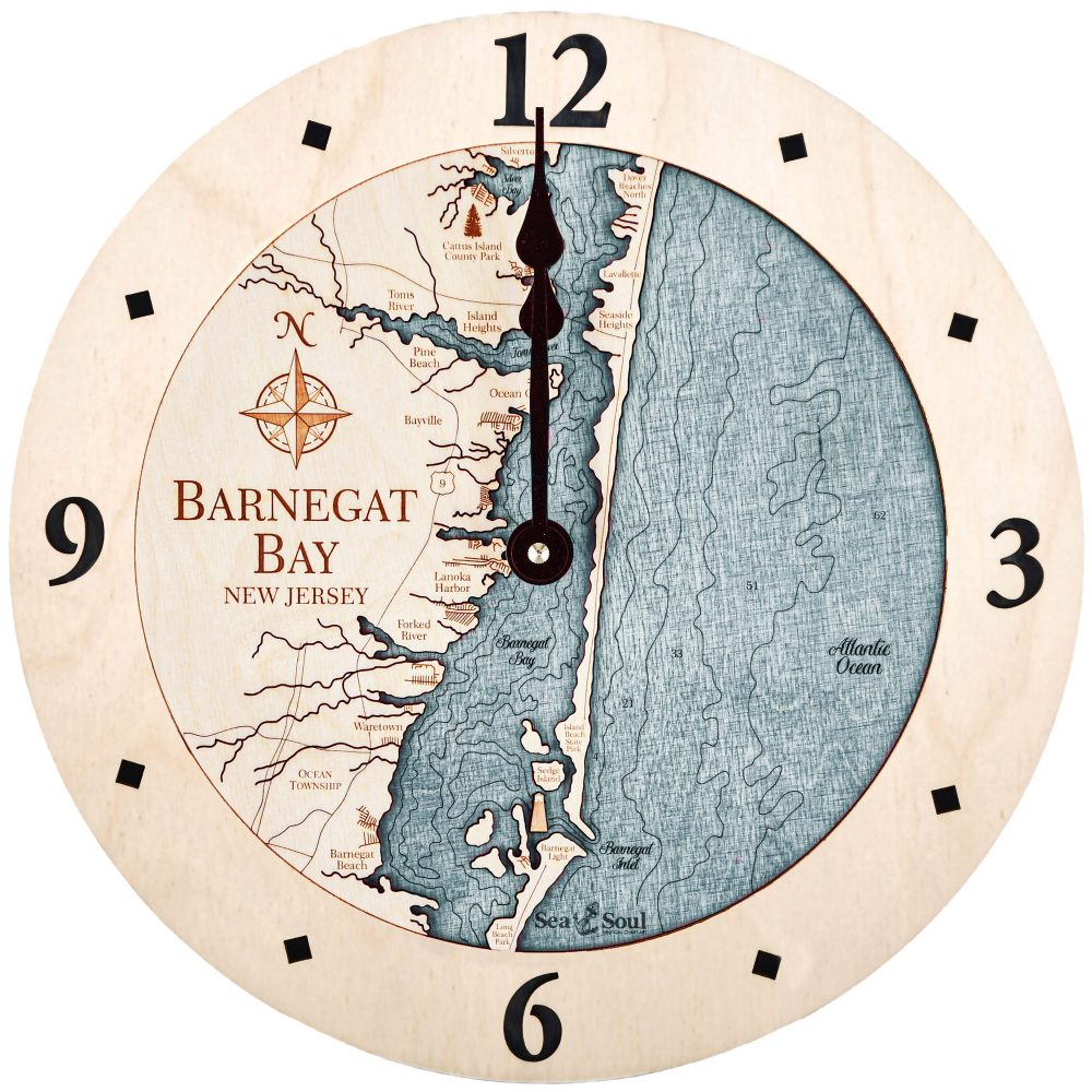 Barnegat Bay Nautical Map Wall Art Birch Accent with Blue Green Water Product Shot