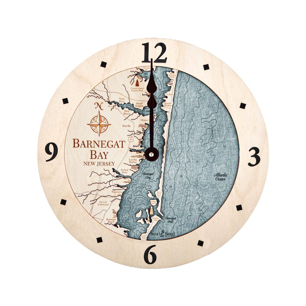 Barnegat Bay Nautical Map Wall Art Birch Accent with Blue Green Water