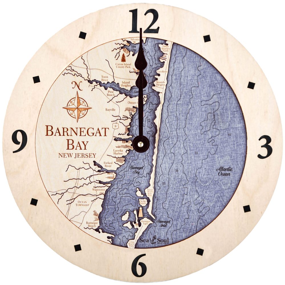 Barnegat Bay Nautical Map Wall Art Birch Accent with Deep Blue Water Product Shot