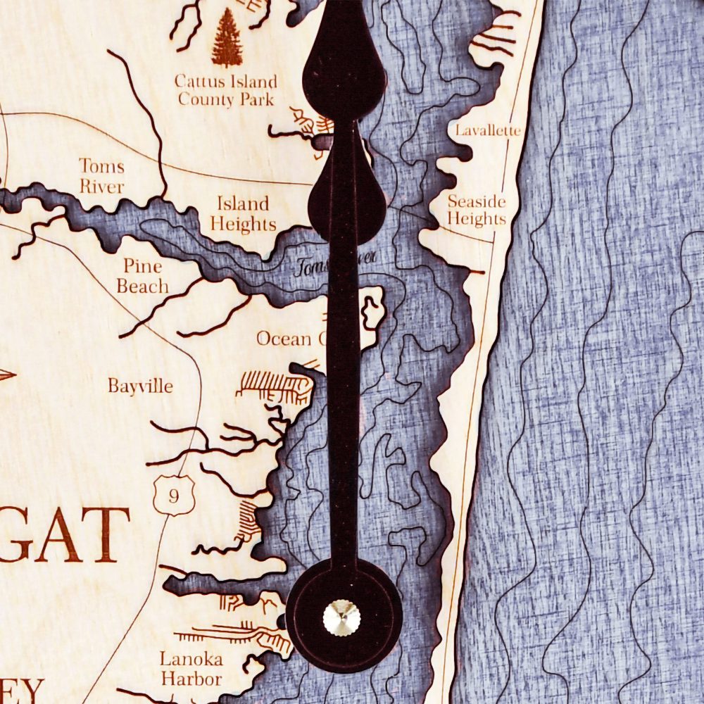 Barnegat Bay Nautical Map Wall Art Birch Accent with Deep Blue Water Detail Shot 2