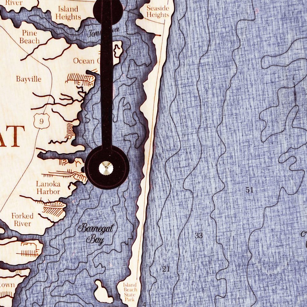 Barnegat Bay Nautical Map Wall Art Birch Accent with Deep Blue Water Detail Shot 3