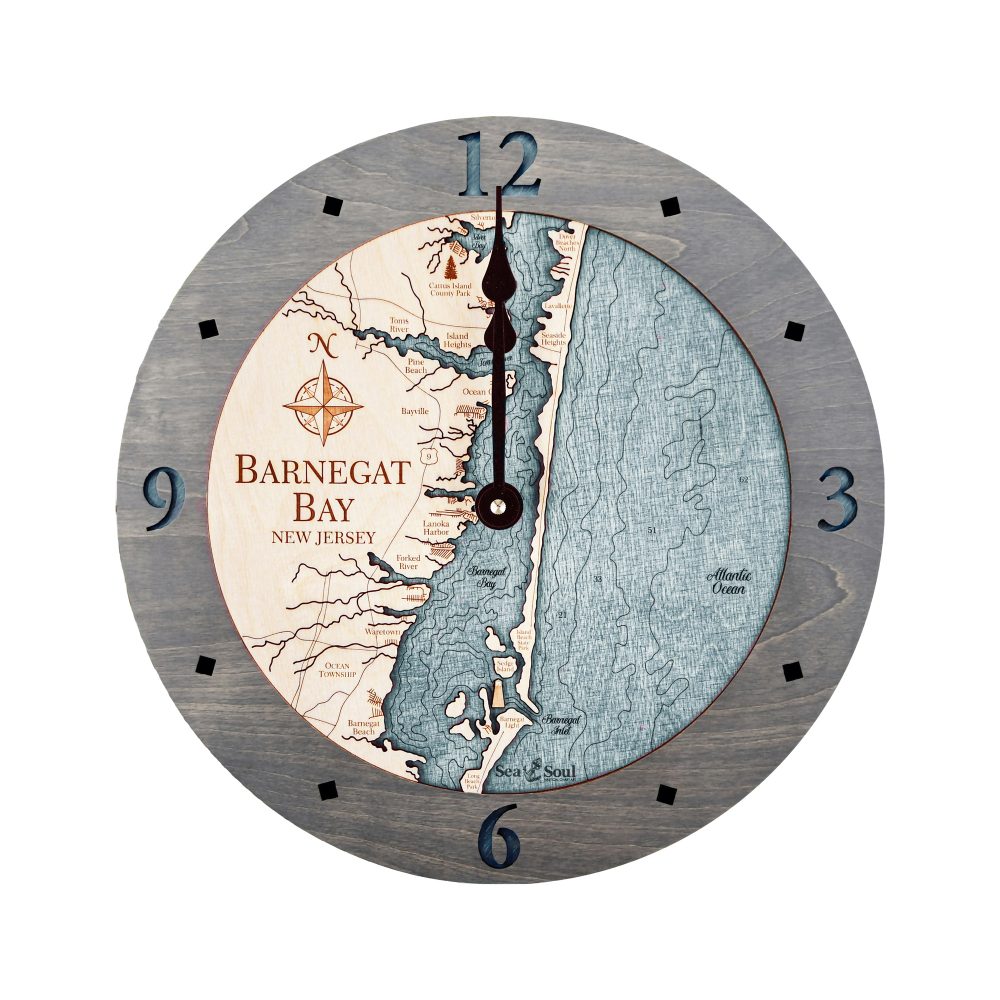 Barnegat Bay Nautical Map Wall Art Driftwood Accent with Blue Green Water