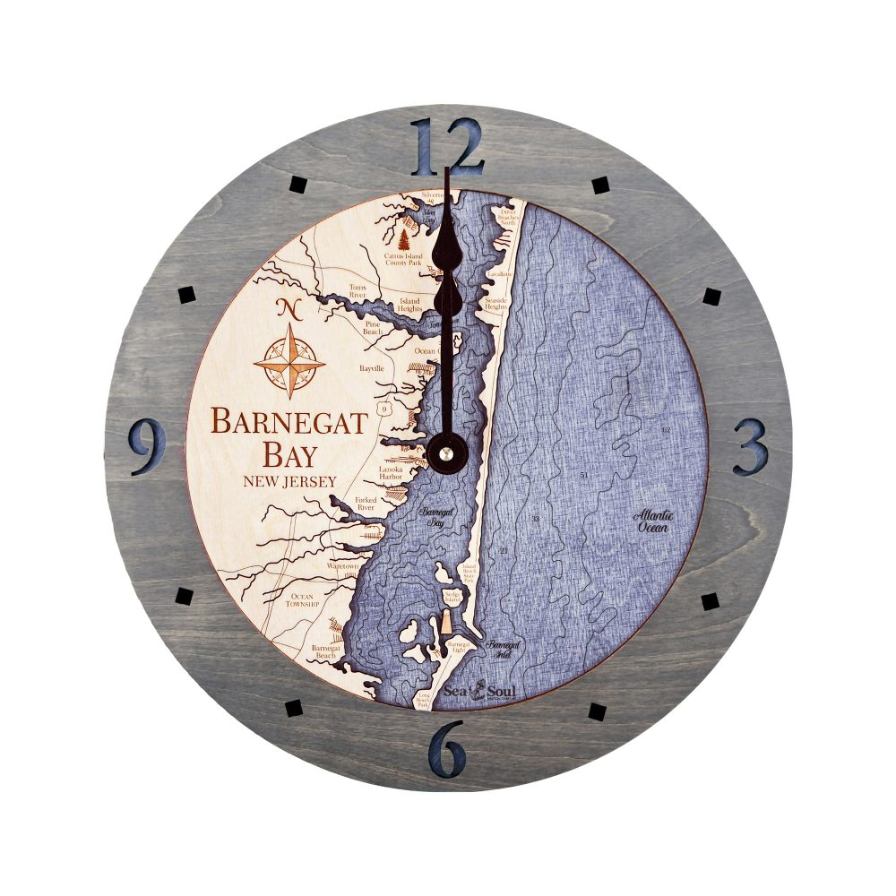 Barnegat Bay Nautical Map Wall Art Driftwood Accent with Deep Blue Water