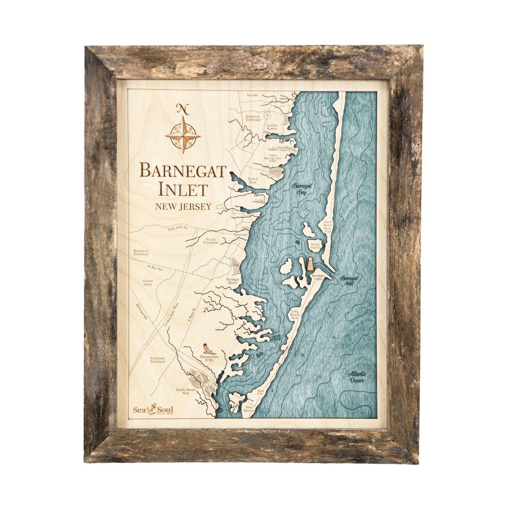 Barnegat Inlet Wall Art Rustic Pine Accent with Blue Green Water